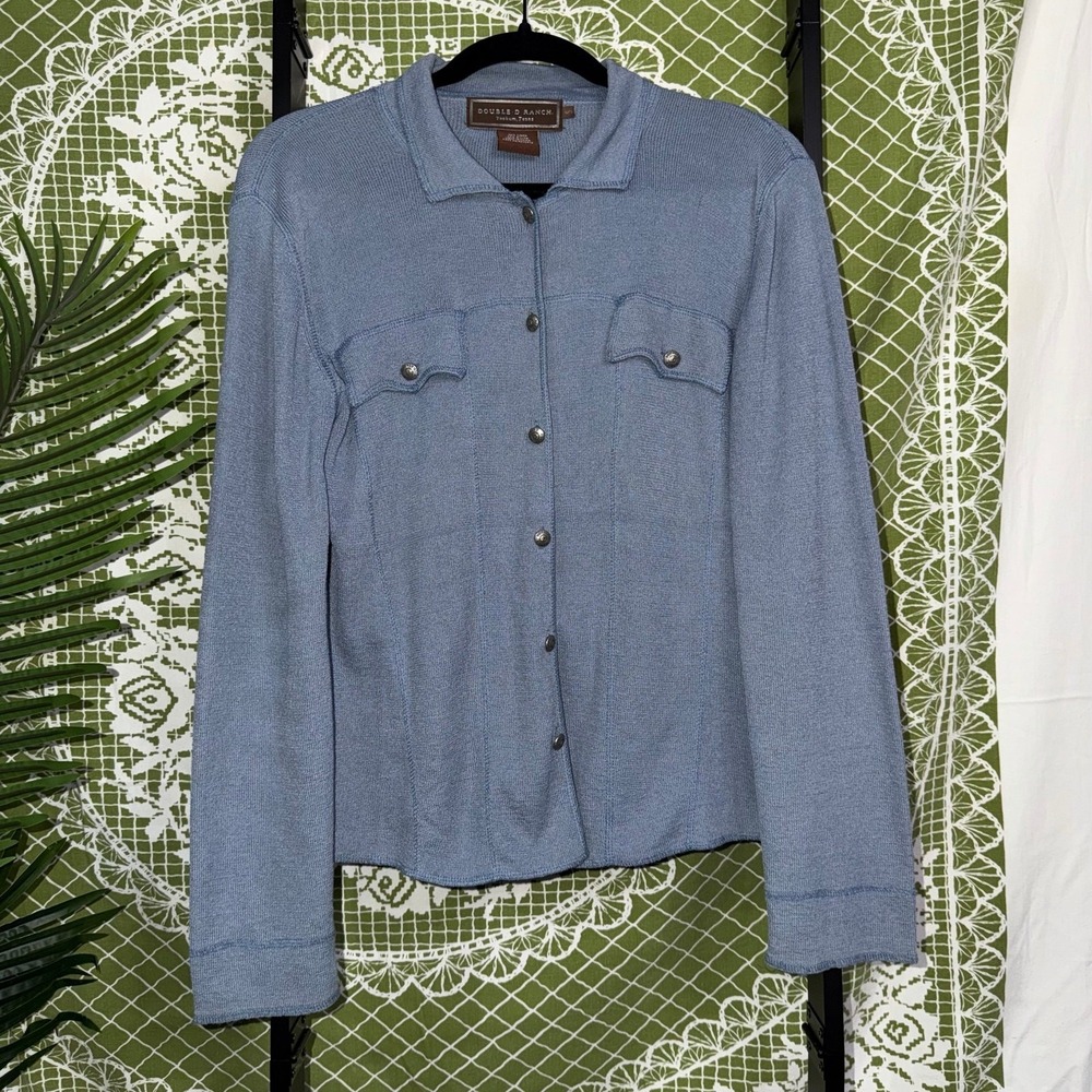 Double D Ranch Blue Linen Blend Button Front Knit Cardigan Jacket Small